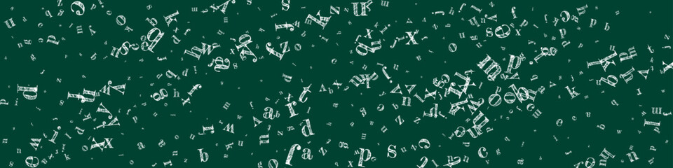 Falling letters of English language. White chalk