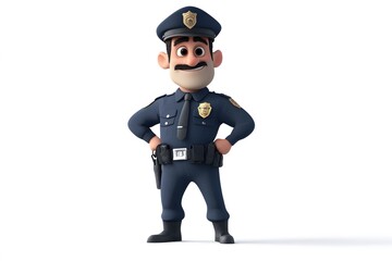 3D illustration of cartoon police officer smiling in uniform
