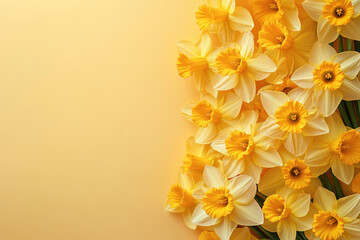 Obraz premium A banner featuring a vibrant bouquet of bright yellow daffodils with a space for text.