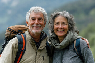 A senior couple enjoying active outdoor recreation.