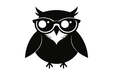 A cool vintage style owl with sun glasses and hat, silhouette black color on the white background, vector illustration