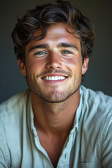 Obraz premium A handsome young man smiling in a casual shirt.