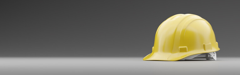 Fototapeta premium Yellow Safety Hard Hat on a Gradated Background Banner with Room For Text or Graphics.