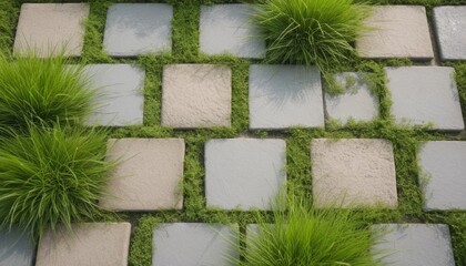 Stone Path with Green Grass Growing Between the Stones