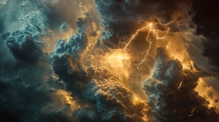 Fototapeta premium Aerial satellite image of a severe thunderstorm with intense cloud cover and visible lightning, illustrating its dramatic nature