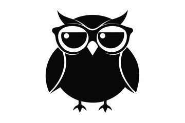 A cool vintage style owl with sun glasses, silhouette black color on the white background, vector illustration 