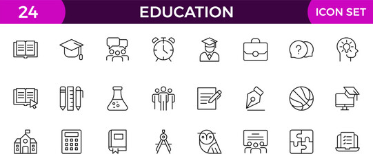 Education line icon collection. Set of vector line icons of education for modern concepts, web, and apps. Set of flat signs and symbols for web and apps.