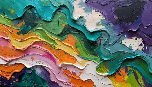 Texture coups peinture gras huile artiste toile tableau palette abstrait pastel multicolore color&eacute;.