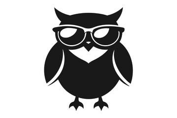 A cool vintage style owl with sun glasses, silhouette black color on the white background, vector illustration 