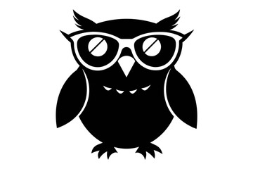 A cool vintage style owl with sun glasses, silhouette black color on the white background, vector illustration 