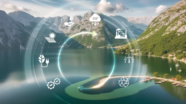Circular economy concept for future business growth and environmental sustainability and reduce pollution for future business and environmental growth.4k .Place for logo or textNet zero emission conce