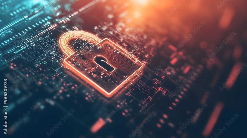 Wall mural a close-up image of a digital lock on a computer screen, symbolizing data security with a light soli
