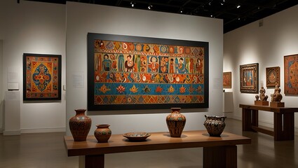 museum room of traditional Hispanic crafts such as pottery and paintings