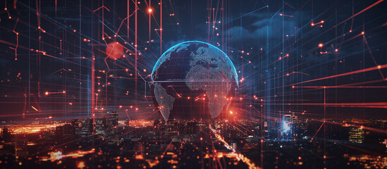 Global network connections and communication technology for internet business and telecommunication, 3D globe with an electronic network.
