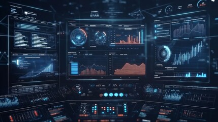 Fototapeta premium AI technology automates data analytics. Business analytics, automation of artificial intelligence, and big data. Touch screen dashboard report featuring sales and operational charts and KPI insights.