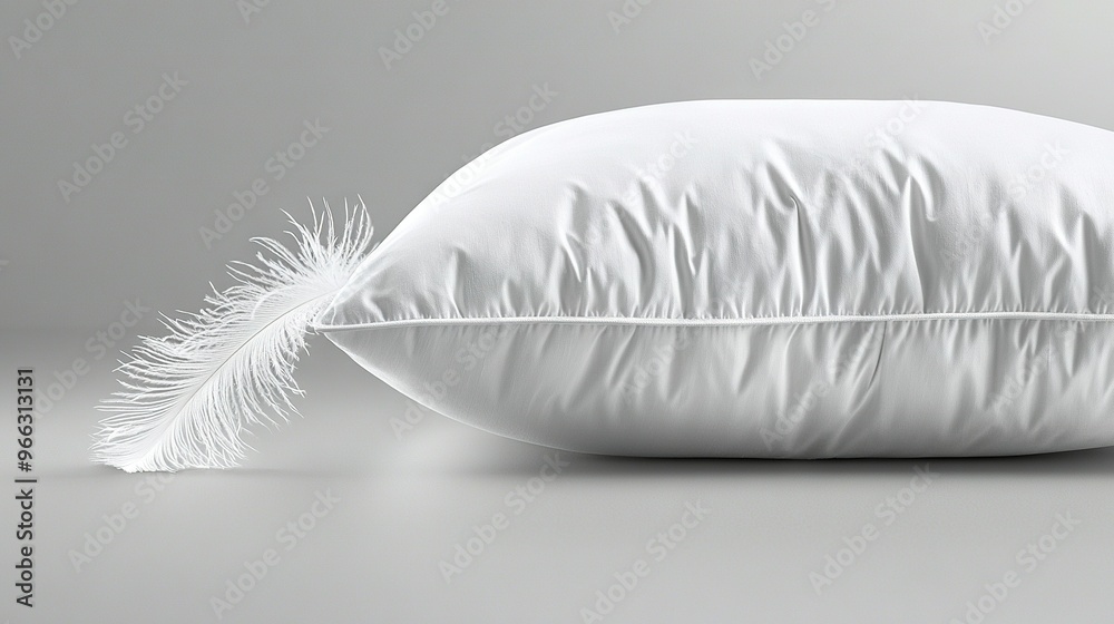 Canvas Prints   Close-up of a white feather on a pillow with a white pillow underneath