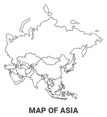 Outline Asia map with borders of region vector illustration