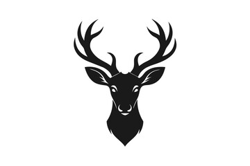 A deer head icon, featuring a modern stylish shape with an underline, set on a solid white background silhouette black vector art illustration