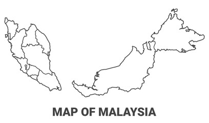 Outline Malaysia map with borders of region vector illustration