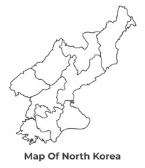 Outline North Korea map with borders of region vector illustration