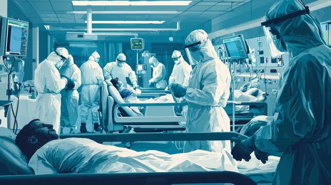 Healthcare Workers in Protective Gear at Busy Hospital During Pandemic - Powered by Adobe