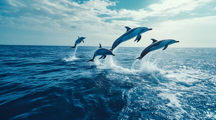 Dolphins jumping in the sea