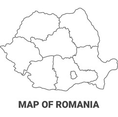 Outline Romania map with borders of region vector illustration
