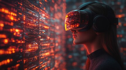 Exploring a virtual reality world focused on cybersecurity features and digital data interactions