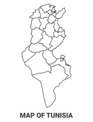 Outline Tunisia map with borders of region vector illustration