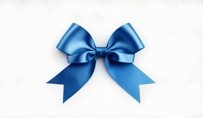 Naklejka premium A blue Christmas ribbon and bow isolated on a white background.