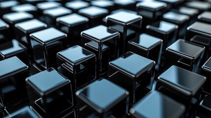Naklejka premium Glossy black cubes create an engaging visual effect under soft lighting