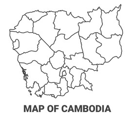 Outline Cambodia map with borders of region vector illustration