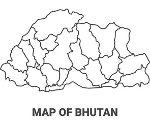 Outline Bhutan map with borders of region vector illustration