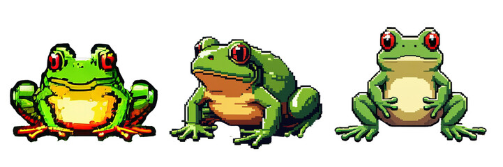 Pixel Style Green Frog on Set with Clear Background