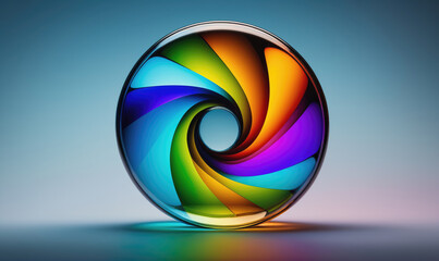 Fototapeta premium A colorful, glass sphere with a swirling design sits on a blue surface