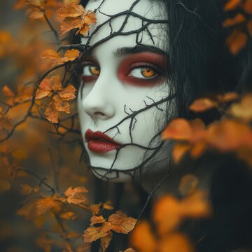 a woman with a face painted like a gothic character