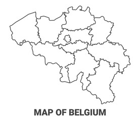 Outline Belgium map with borders of region vector illustration