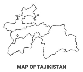 Outline Tajikistan map with borders of region vector illustration