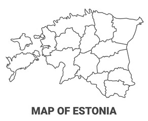 Outline Estonia map with borders of region vector illustration