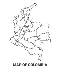 Outline Colombia map with borders of region vector illustration