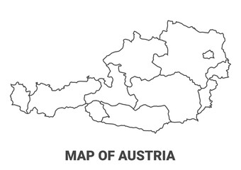 Outline Austria map with borders of region vector illustration