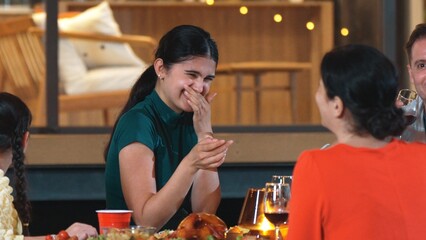 Family gather celebrate holiday. Parents, grandparents and girl together to talk and have dinner party food. Outdoor activity for spending time with multigeneration cross generation gap. Divergence.