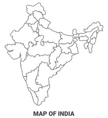 Outline India map with borders of region vector illustration