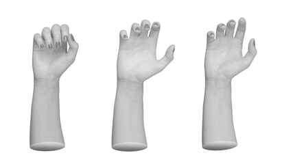 Hand gestures, sign for holding, grabbing, grasping invisible object, product, isolated on white background.