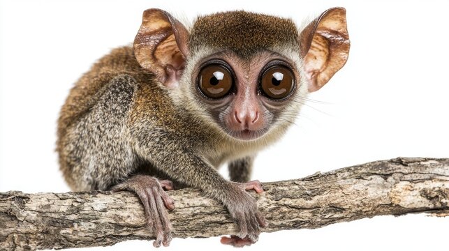 galago sits gracefully on a slender branch, its large, expressive eyes capturing the essence of wonder and exploration in its environment.