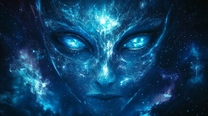 A mesmerizing portrait of an Arcturian, a being of pure light and wisdom. This image invites you to explore the depths of your own spiritual being and connect with the universal energy of the cosmos.