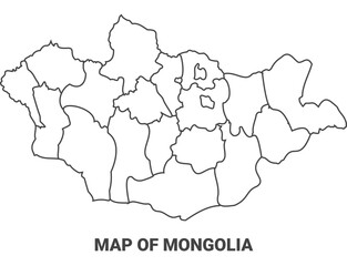 Outline Mongolia map with borders of region vector illustration