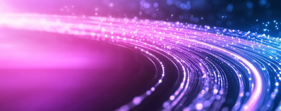 Abstract contemporary animation with fast red and purple light beams on a black background featuring circular focal motion, explosion energy warp, and perspective of a space journey route.
