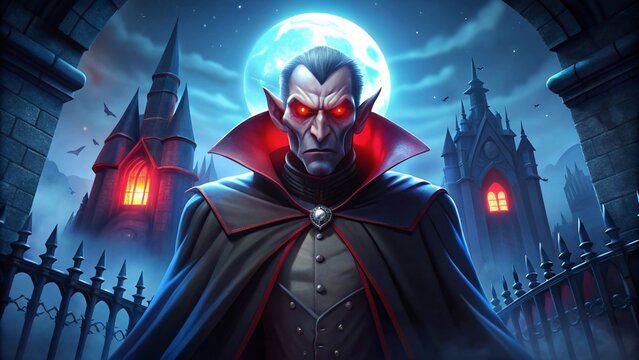 Spooky Halloween Vampire Character with Glowing Red Eyes Perfect for Halloween Parties and Decorations