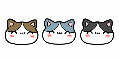 Kitten face head set. Kawaii flat design style.